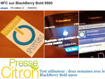 illustration de Vidéo-test NFC sur Blackberry par Presse Citron avec la carte NFC o'contact de votre mobile !