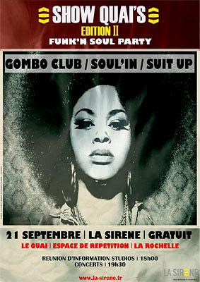 illustration de La Rochelle : 2e Show Quai's avec Suit Up ; Soul'In ; Gombo Club, Free le vendredi 21 septembre 19h30