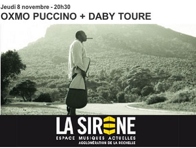 illustration de La Rochelle :  Oxmo Puccino en concert, Daby Tour en 1re partie, jeudi 8 novembre 2012