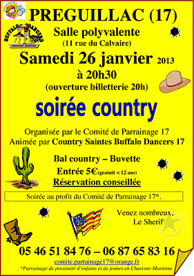 illustration de Charente-Maritime Saintes Sud : soire country au profit du parrainage de proximit, sam. 26 janvier 2013