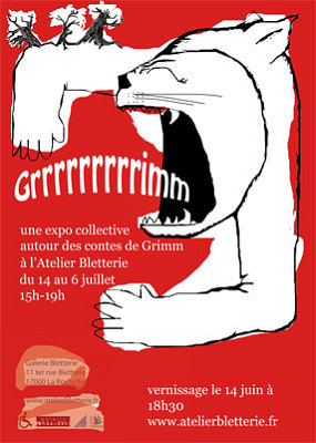 illustration de Expo  l'Atelier Bletterie  La Rochelle autour des contes de Grimm jusqu'au 6 juillet, vernissage le 14 juin 2013, brunch le 16