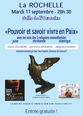 illustration de La Rochelle : trois religions monothistes se retrouvent pour voquer la paix, mardi 17 septembre 2013