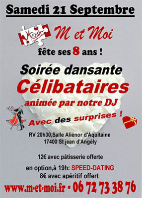 illustration de Clibataires de Charente-Maritime : soire anniversaire M et Moi  St Jean d'Angely, samedi 21 septembre 2013