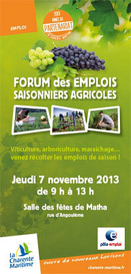 illustration de Charente-Maritime : emplois saisonniers agricoles, forum à Matha, jeudi 7 novembre 20123