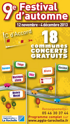 illustration de 9e Festival musical d'automne de l'Agglo de La Rochelle : 18 communes, 18 concerts gratuits du 12 nov au 4 dec. 2013
