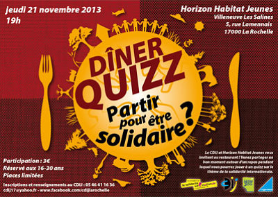 illustration de Dner-quizz  La Rochelle pour les 16-30 ans : partir pour tre solidaire ? Jeudi 21 novembre 2013