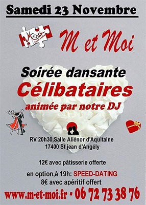 illustration de Clibataires de Charente-Maritime : speed dating et soire dansante  St Jean d'Angely, samedi 23 novembre 2013