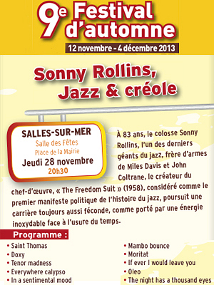 illustration de Agglo de La Rochelle : jazz et crole, hommage  Sonny Rollins  Salles-sur-Mer, jeudi 28 novembre 2013