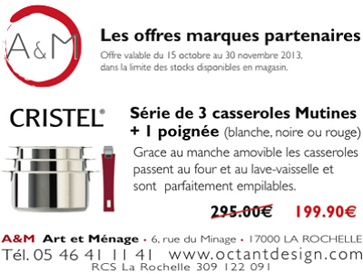illustration de La Rochelle culinaire et art de la table : cadeaux de Nol 2013, dernier jour de promo chez A&M, samedi 30 nov. 2013 !