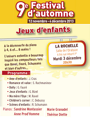 illustration de Jeux d'enfants à La Rochelle : concert gratuit pour piano à l'Oratoire, mardi 3 décembre 2013