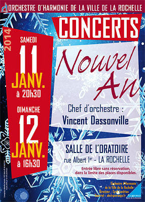 illustration de Orchestre d'harmonie de la Ville de La Rochelle : concerts gratuits du Nouvel sam. 11 et dim. 12 janvier 2014