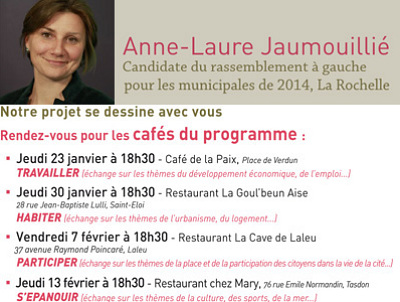 illustration de La Rochelle : aprs la liste, 1er caf du programme d'Anne-Laure Jaumouilli, mardi 23 janvier au Caf de la Paix