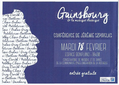 illustration de La Rochelle : Gainsbourg et la musique classique, conférence au conservatoire, mardi 18 février à 18h30