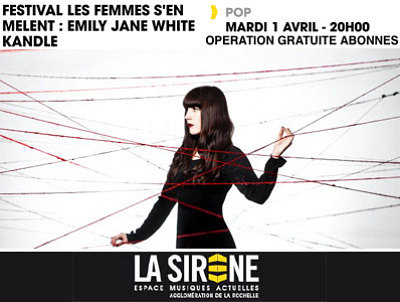 illustration de Les femmes s'en mlent  La Rochelle : Emily Jane White et Kandle en concert  La Sirne, mardi 1er avril 2014