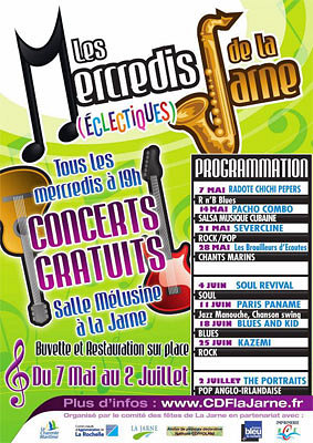 illustration de La Rochelle Agglo : 5e dition des mercredis clectiques de La Jarne, concerts du 7 mai au 2 juillet 2014
