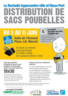 illustration de La Rochelle hyper-centre et vieux port : distribution de sacs-poubelles jaunes et noirs du 3 au 11 juin 2014