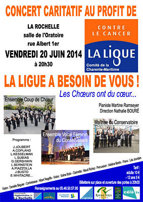 illustration de A La Rochelle, les choeurs ont du coeur : concert au profit de la Ligue contre le cancer, 20 juin 2014