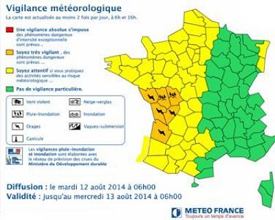illustration de Charente-Maritime - La Rochelle : alerte mto orages et inondations en Poitou-Charentes et Gironde, nuit du 12 et 13 aot 2014