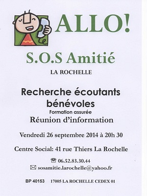 illustration de S.O.S Amiti La Rochelle recherche des coutants bnvoles, runion vendredi 26 septembre 2014