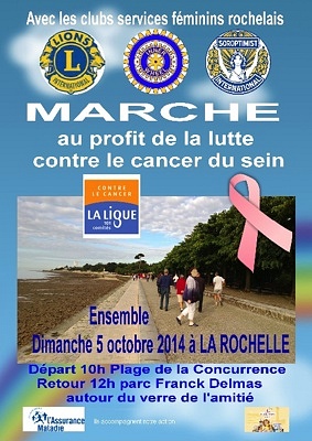 illustration de Avec les clubs services fminins de La Rochelle : marche au profit de la lutte contre le cancer du sein, dimanche 5 octobre 2014