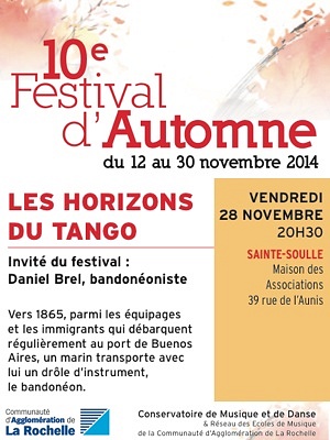 illustration de À Sainte-Soulle, région de La Rochelle : les horizons du tango, concert gratuit à Sainte-Soulle, vendredi 28 novembre 2014
