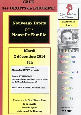 illustration de Café des droits de l'Homme à La Rochelle : nouveaux droits pour nouvelles familles, mardi 2 décembre 2014