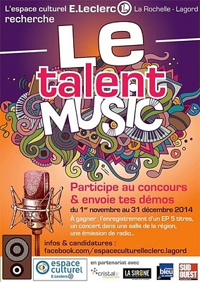 illustration de La Rochelle : Talent  Music, concours propos par l'Espace culturel E.Leclerc de Lagord, candidatures ouvertes jusqu'au 31 dcembre 2014
