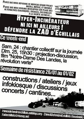 illustration de Rochefort - chillais : semaine de mobilisation sur la Zad contre le projet du nouvel incinrateur 25/01 - 01/02 2015