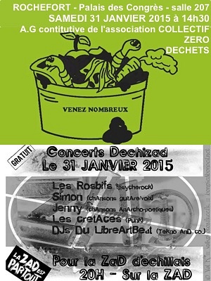 illustration de Rochefort - chillais : association zro dchet et concerts sur la Zad, samedi 31 janvier 2015