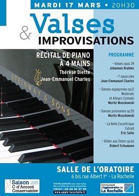 illustration de La Rochelle : récital gratuit de piano à 4 mains, valses et improvisations, mardi 17 mars 2015