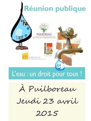 illustration de La Rochelle Agglo : l'eau un droit pour tous, runion publique  Puilboreau, jeudi 23 avril 2015