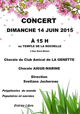 illustration de Concert gratuit  La Rochelle : chorales sous la direction de Svetlana Juchereau, dimanche 14 juin 2015  15h