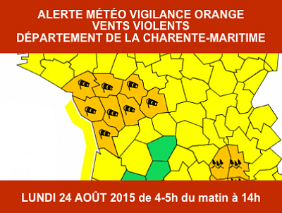 illustration de Vents violents en Charente-Maritime : alerte mto de niveau vigilance orange, lundi 24 aot ds 4-5h du matin !