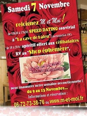 illustration de Pour les célibataires à La Rochelle : speed-dating Cave de Laleu, samedi 7 novembre à 15h30, puis Rv au shop éphémère !