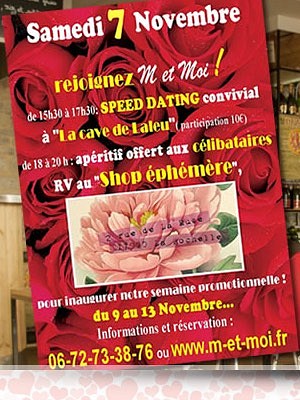 illustration de Pour les clibataires  La Rochelle : speed-dating Cave de Laleu, samedi 7 novembre  15h30, puis Rv au shop phmre !