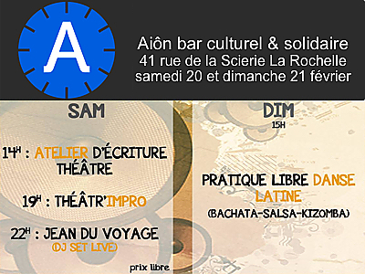 illustration de  La Rochelle : criture thtrale, thtre d'import, Dj Jean du Voyage, danse latine chez Ain les 20 et 21 fvrier 2016