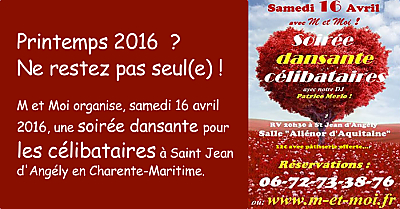 illustration de Célibataires de Charente-Maritime : soirée dansante à Saint Jean d'Angély, samedi 16 avril 2016