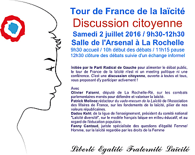 illustration de La Rochelle, étape du tour de France de la laïcité : discussion citoyenne, samedi matin 2 juillet 2016