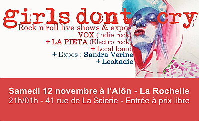 illustration de Week-end à La Rochelle : soirée 100% Afro ; concerts et expos Girls don't cry à l'Aiôn, vend. 11 et samedi 12 novembre 2016